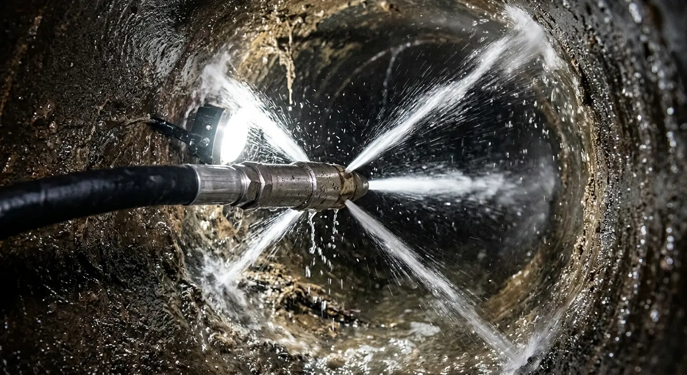 High-pressure hydro jetting nozzle cleaning sewer pipe for Trenchless Sewer Repair in Capitola